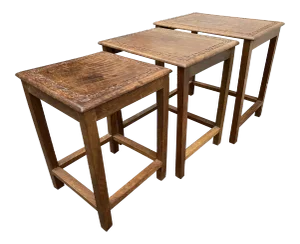 20th Century Boho Chic Carved Solid Wood Nesting Tables - Set of 3