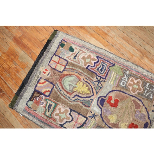Brown Colorful American Hooked Rug For Sale - Image 8 of 11