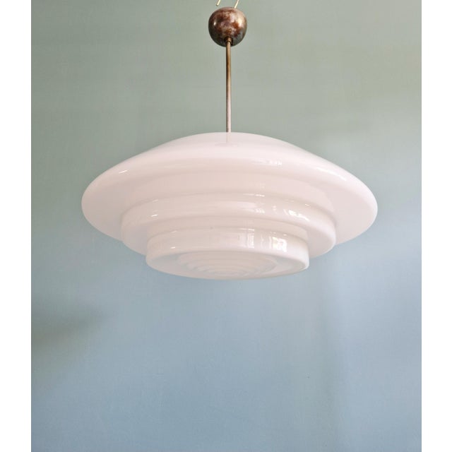 Metal Bauhaus Pendant Light in White Opaline Glass, 1930s For Sale - Image 7 of 13