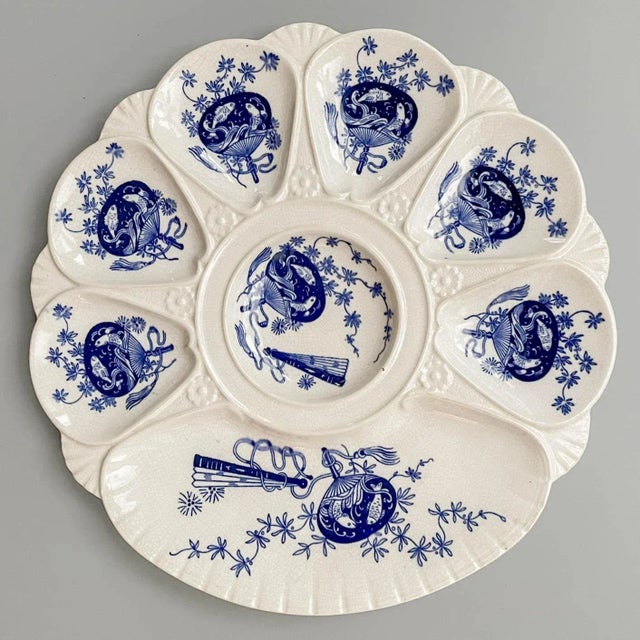 Blue 19th Century English Minton Bombay Flow Blue Oyster Plate For Sale - Image 8 of 8