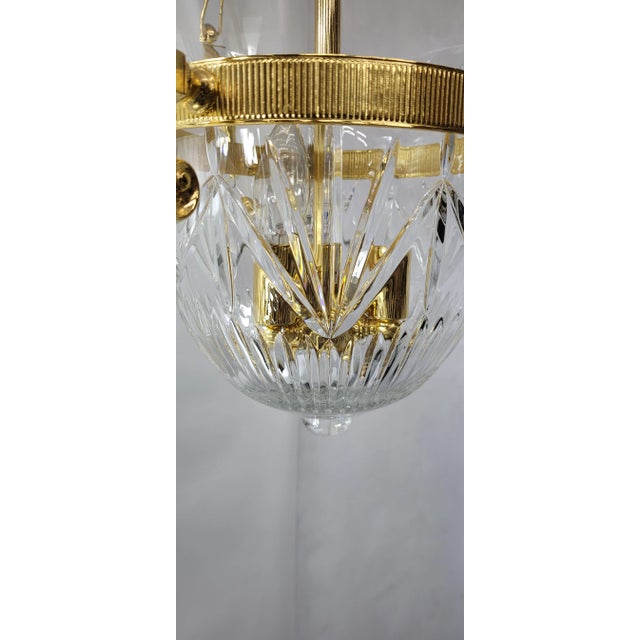 1990s Vintage Brass & Crystal Bell-Jar Chandelier Pendant Foyer Light For Sale - Image 9 of 12