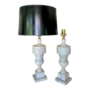Pair of 1950's Italian Neoclassic Alabaster Table Lamps