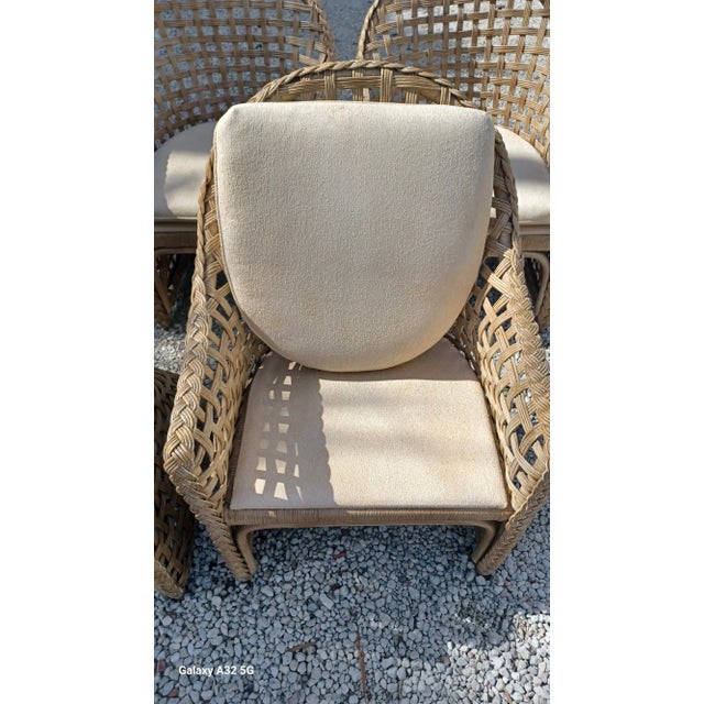 Vintage Boho Chic Set of 4 Drexel Heritage Braided Wicker Club Chairs For Sale - Image 4 of 5