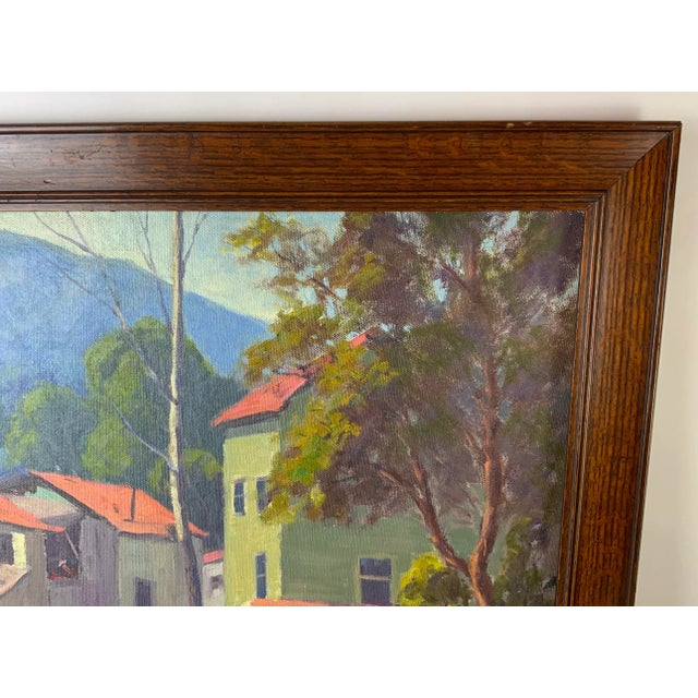 Wood 1930's Scenic Oil on Canvas - Framed Painting For Sale - Image 7 of 13