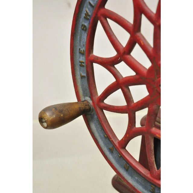 Red Late 19th Century Swift Mill Lane Red & Blue Cast Iron Victorian Coffee Mill Grinder With Drawer For Sale - Image 8 of 12