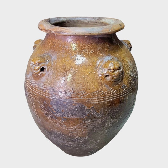 Ceramic Large Antique Chinese Martaban Stoneware Dragon Jar, Qing Dynasty Circa 1850 For Sale - Image 7 of 12