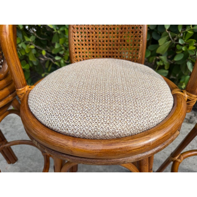 Brown Vintage Organic Modern Swivel Rattan Cane Bar Stools, Set of 3 For Sale - Image 8 of 12