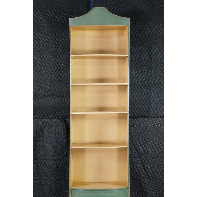Late 20th Century Vintage Petite Green Bowfront Country Farmhouse Bookcase Display Cabinet Chic For Sale - Image 5 of 18