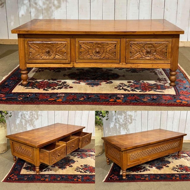 Teak coffee table, Indian made in the 1970s - L=1.26m W=64cm H=45cm