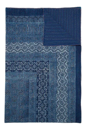 Samara Hand Stitched Quilted Tablecloth, 6-seat table - Indigo