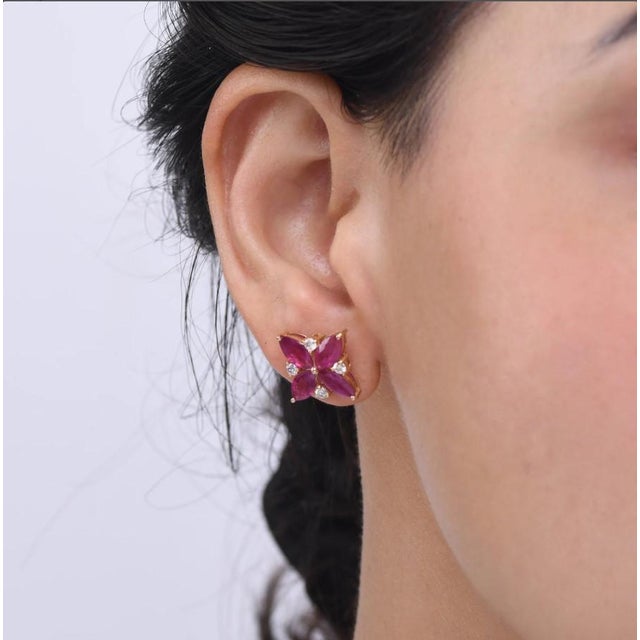 Ruby Red 3.78 cts Natural ruby and 0.36 cts diamond earring in 18k gold For Sale - Image 8 of 18