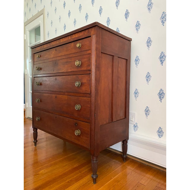 Antique Early 1800s American Neoclassical Cherry Chest of Drawers With Reeded Feet For Sale - Image 11 of 15
