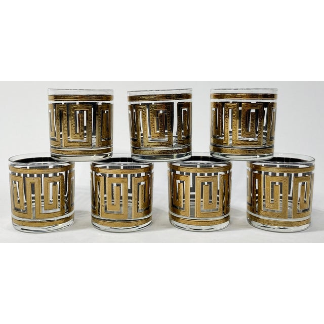 Mid-Century Modern Vintage Culver LTD 22k Greek Key Old Fashioned Glasses, Set of 7 For Sale - Image 3 of 6
