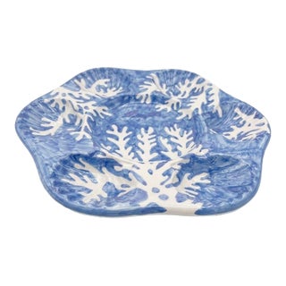 Italian Les Ottomans Hand-Painted Blue Coral Oyster Plate For Sale