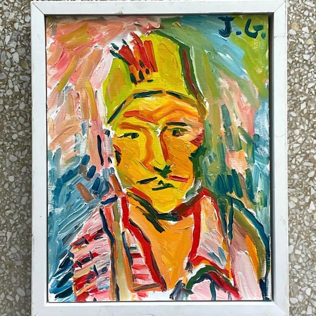 Goldenrod Vintage Fauvist Signed Original Oil Portrait Painting on Board For Sale - Image 8 of 12