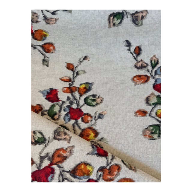 Tulu Madame Thar Adras Hand Screen Printed Silk Blend Fabric 2 1/2 Yards For Sale