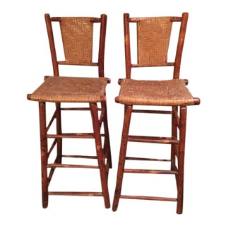 Rustic Hickory Chairs Bar Height - a Pair For Sale