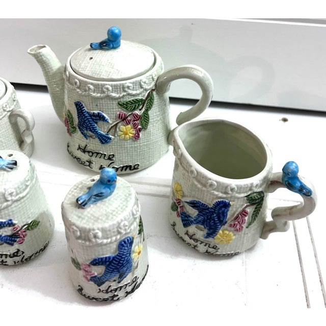 Vintage Enesco "Bluebird" Ceramic Tea Set Featuring a "Home Sweet Home" For Sale In West Palm - Image 6 of 10