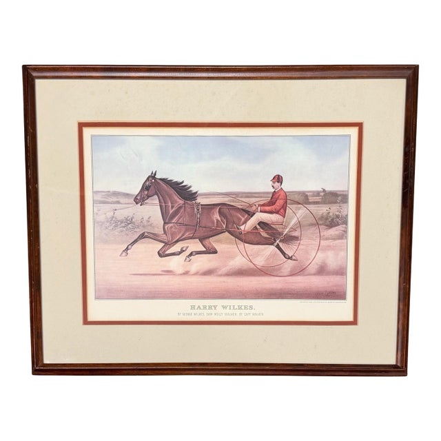Mid 20th Century Framed “Harry Wilkes” Harness Racing Horse Print | Victorian Trotting Horse Lithograph | Equestrian For Sale