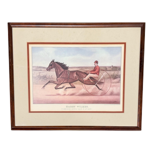 Mid 20th Century Framed “Harry Wilkes” Harness Racing Horse Print | Victorian Trotting Horse Lithograph | Equestrian