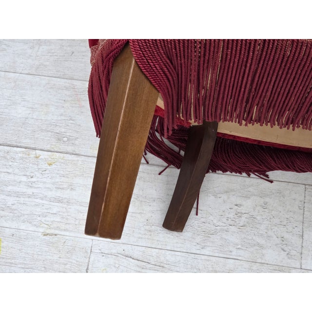 Danish Armchair in Cherry-Red Velour with Ash Legs, 1970s For Sale - Image 6 of 17