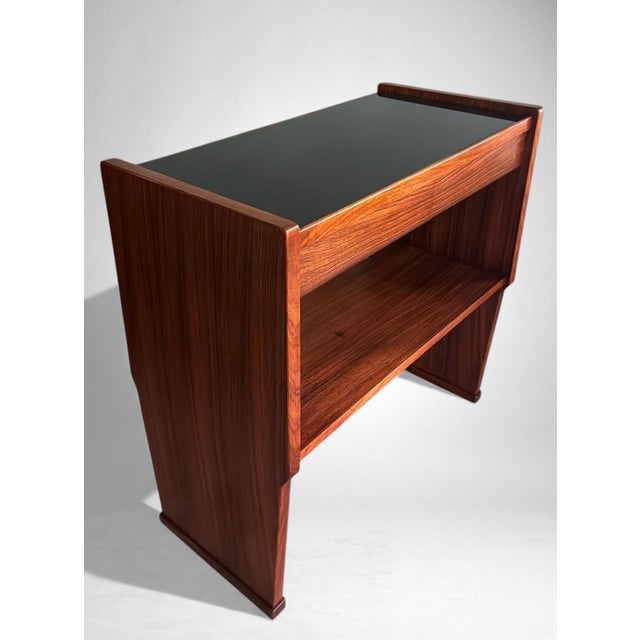 Mid 20th Century Mid-Century Modern Italian Console in Red Walnut With Black Glass Top For Sale - Image 15 of 18