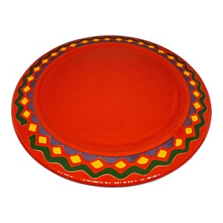 Vintage Waechtersbach Red and Zig Zag Purple Yellow Green Border Chop Plate Platter 12" Germany For Sale