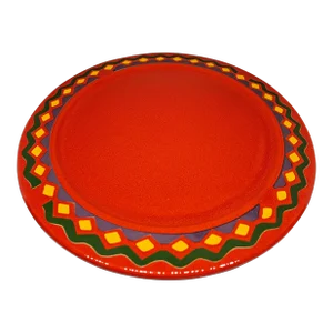 Vintage Waechtersbach Red and Zig Zag Purple Yellow Green Border Chop Plate Platter 12" Germany