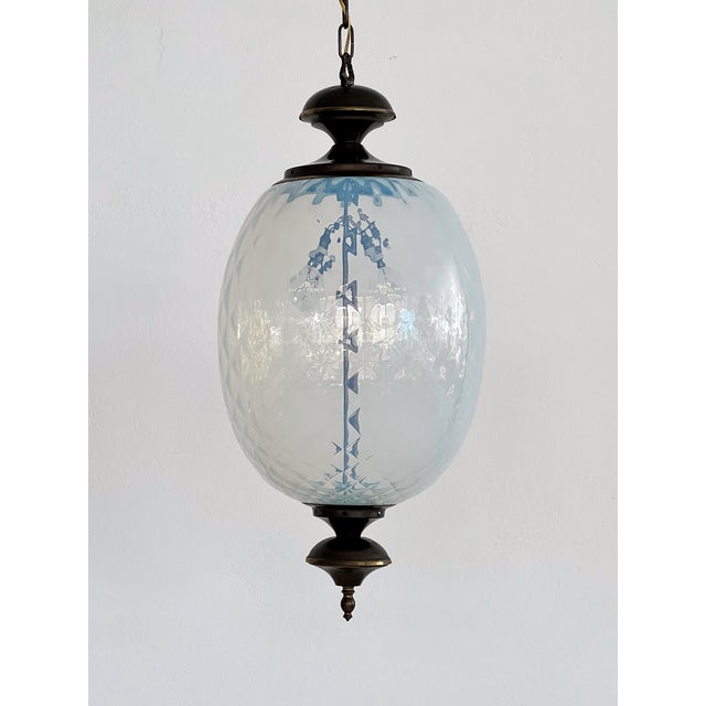 Italian Pendant Light in Brass and Opaline Textural Murano Glass, 1970 For Sale - Image 9 of 18