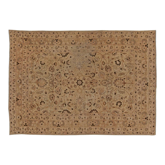 1920s Persian Tabriz Beige and Brown Handwoven Wool Rug For Sale