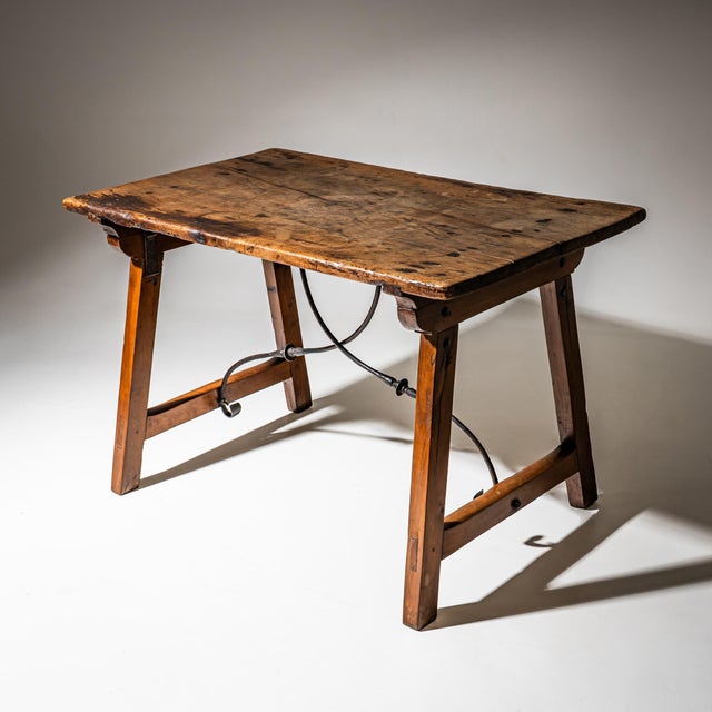 Provincial Table with Iron Stretcher, Spain, 19th Century For Sale - Image 3 of 8
