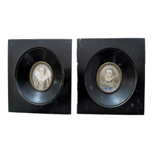 Portrait Miniatures of Noble Ladies in Ebonized Frames - Set of 2