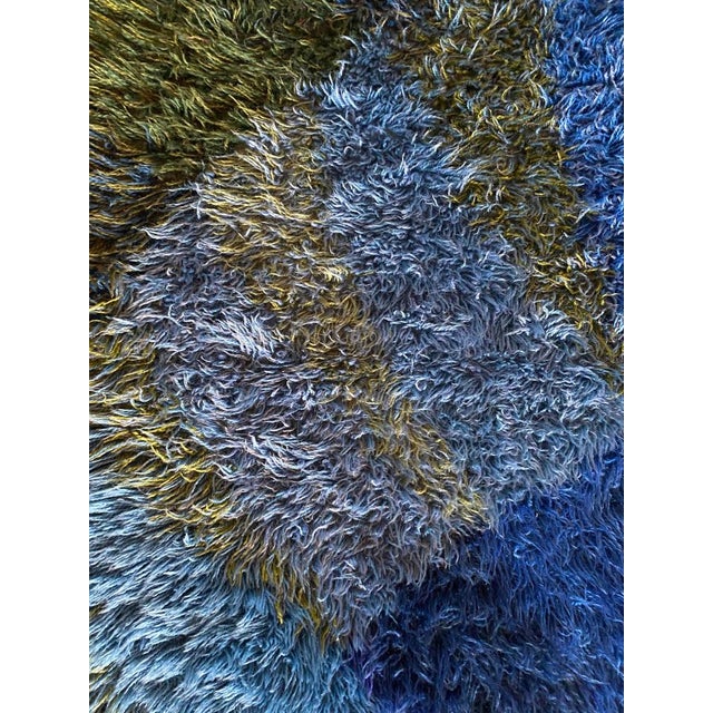 Mid-Century Modern High Pile Blue Rya Rug, Sweden, 1960s For Sale - Image 11 of 15