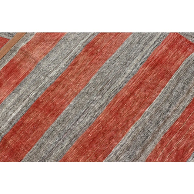 2020s Flat-Weave Modern Kilim Wide Runner With Stripes in Shades of Orange Red & Gray For Sale - Image 10 of 11