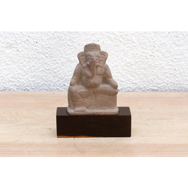 Transitional The Stone Guardian Seated Ganesha Antique Sculpture For Sale - Image 3 of 8