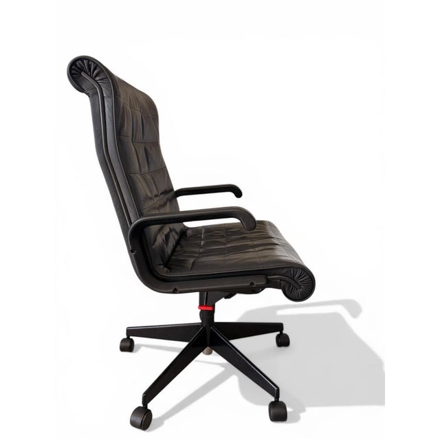 1970s Vintage Black Leather Sapper Office Chair by Richard Sapper for Knoll, 1980s For Sale - Image 5 of 13