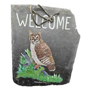 Vintage Handpainted Welcome Home Sign on Slate For Sale