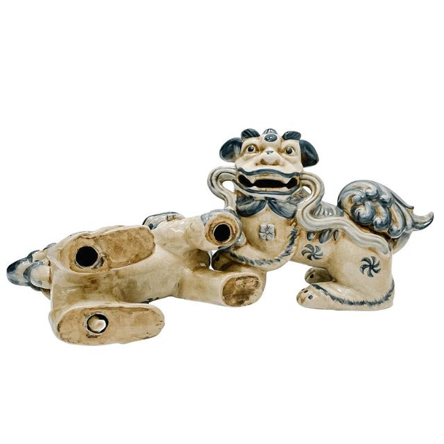 Blue Contemporary Chinese Blue & White Chinese Foo Dogs - A Pair For Sale - Image 8 of 10