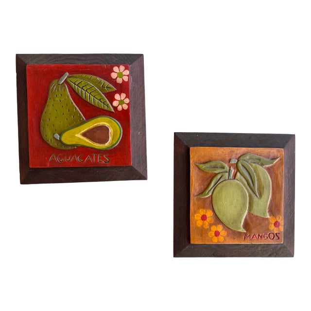 Mid 20th Century Wood Art Mango & Avocado For Sale