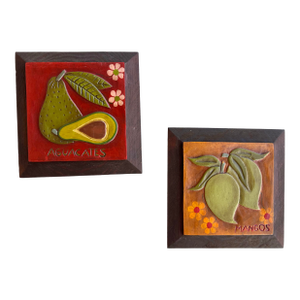 Mid 20th Century Wood Art Mango & Avocado