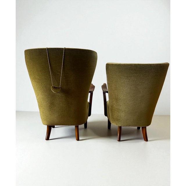 Green Vintage Danish Lounge Chairs in Green Velvet by Alfred Christensen, 1940s, Set of 2 For Sale - Image 8 of 9