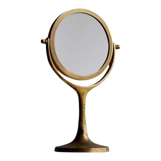 Organic Modern Hammered Brass Table Mirror / Vanity, France 1960s For Sale