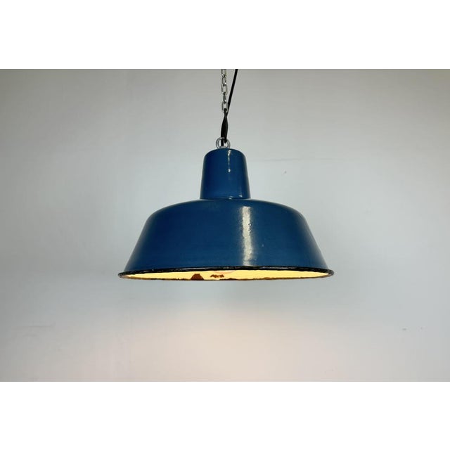 Industrial Blue Enamel Factory Pendant Lamp, 1960s For Sale - Image 9 of 16