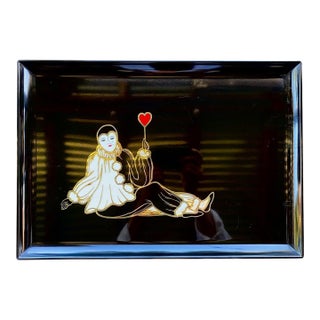 Vintage Couroc Pierrot "Heart" Tray – Brass Inlay Black Lacquer Serving Tray by Couroc of Monterey For Sale
