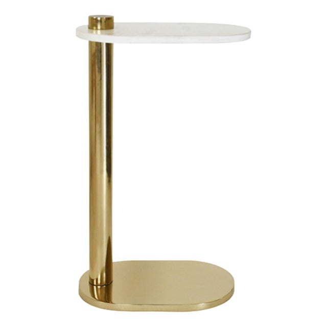 Matthew Izzo Home Simeon Polished Brass and Marble Racetrack C Sidetable For Sale
