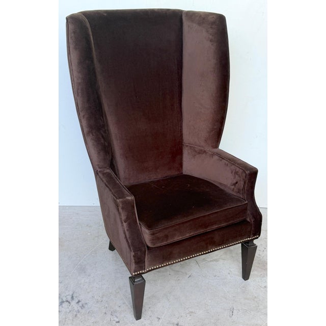 Pair Custom Mogul Los Angeles Espresso-Brown Velvet High-Back Wing Chairs For Sale - Image 16 of 16