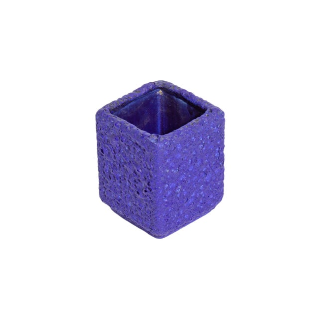 A West German blue fat lava cube vase by the German ceramics company Silberdistel. This cube-shaped vase features a...