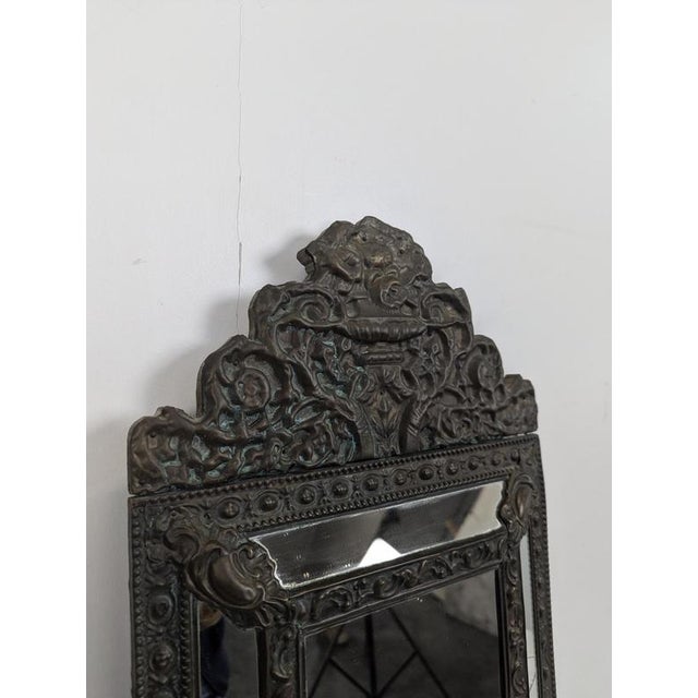 Dutch Repoussé Brass Mirror with Side Panels For Sale - Image 3 of 6