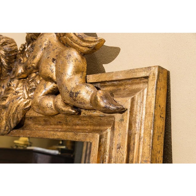 Traditional Gold Framed Mirror With Two Putti/ Angels For Sale - Image 3 of 8