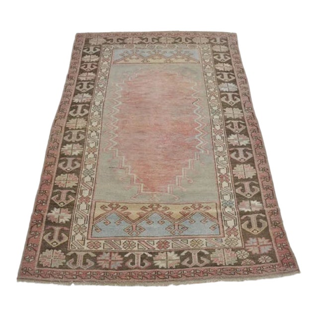 Antique Muted Rose Medallion Rug For Sale
